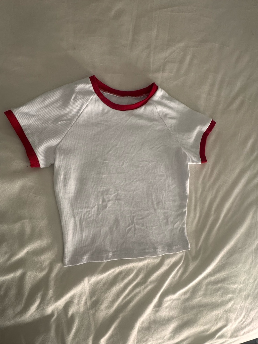 NWOT Classic White Ringer Baby Tee with Red Trim - Women's Short Sleeve